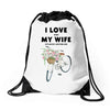 i love when my wife lets me buy another bike Drawstring Bags