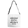 weekend forecast biking with a change of wine Adjustable Strap Totes