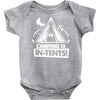 white ink camping is in tents funny Baby Bodysuit