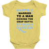 happily married to a man kicking the crap outta stomach cancer Baby Bodysuit