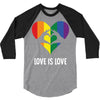 Love Is Love LGBT Rainbow Heart 3/4 Sleeve Shirt
