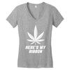 Support Lung Cancer Awareness With A White Cannabis Leaf Women's V-Neck T-Shirt