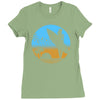 beach surfer silhouette birds sand waves palm Ladies Fitted T-Shirt