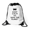 save the planet Drawstring Bags