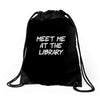 meet me at the library Drawstring Bags
