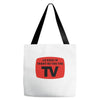 as seen in front of the the tv Tote Bags