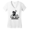 trex hates swimming Women's V-Neck T-Shirt