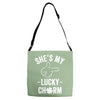 she's my lucky charm Adjustable Strap Totes