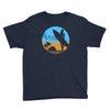 beach surfer silhouette birds sand waves palm Youth Tee