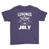 Legends Are Born In July Youth Tee