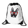 frenchie hipster Drawstring Bags