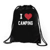 i love camping! Drawstring Bags