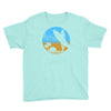 beach surfer silhouette birds sand waves palm Youth Tee
