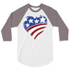 disstressed america flag heart 3/4 Sleeve Shirt