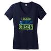 i bleed blue and green Women's V-Neck T-Shirt