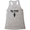 my god is bigger than your god Racerback Tank