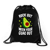 rock out with your guac out Drawstring Bags