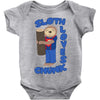 sloth loves chunk Baby Bodysuit