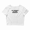 my warmup is your workout funny gym weight lifting exercise tee shirt Crop Top