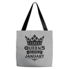 Queens Are Born In January Tote Bags