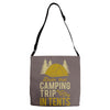dude that camp trip in tents funny Adjustable Strap Totes