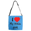 i love my train geek Adjustable Strap Totes