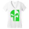 mad engine marvel brand punisher scar glow in the dark Women's V-Neck T-Shirt