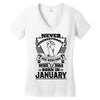 Never Underestimate Dog Rescuer Who Was Born January Women's V-Neck T-Shirt