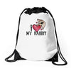i love my rabbit Drawstring Bags
