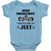 never underestimate an old man who was born in july Baby Onesie