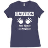 caution! jazz handsfunny jazz dance comic boogie camp trumpet Ladies Fitted T-Shirt