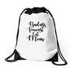 badass feminist cat mom Drawstring Bags
