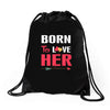 couple tshirt   born to love her Drawstring Bags