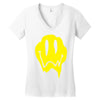 melting acid smiley face Women's V-Neck T-Shirt