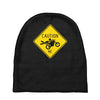 motorcycle caution sign Baby Beanies