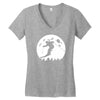 skiier moon moonlight silhouett Women's V-Neck T-Shirt