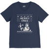christmas funny dog &amp; snowman V-Neck Tee