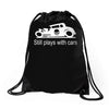 gearhead still plays with cars Drawstring Bags
