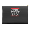 new  god first bro  t shirt religious humor lord tee Accessory Pouches