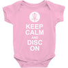 keep calm and disc golf on target frisbee basket Baby Onesie