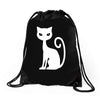 white cat funny Drawstring Bags