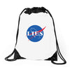 lies nasa logo Drawstring Bags