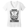 Never Underestimate Dog Rescuer Who Was Born October Women's V-Neck T-Shirt