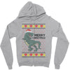 ugly dinosaur merry christmas Zipper Hoodie