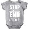 stop snow pression end winter funny Baby Bodysuit