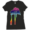 giraffe reaching up with its long neck to eat leaves off branches from Ladies Fitted T-Shirt