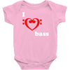 i love heart bass guitar music Baby Onesie