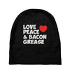 love peace and bacon grease Baby Beanies
