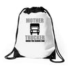 mother trucker doing the school run Drawstring Bags