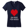 nerd shirt design  herz f&uuml;r nerds computer gaming fun big bang minecr Women's V-Neck T-Shirt